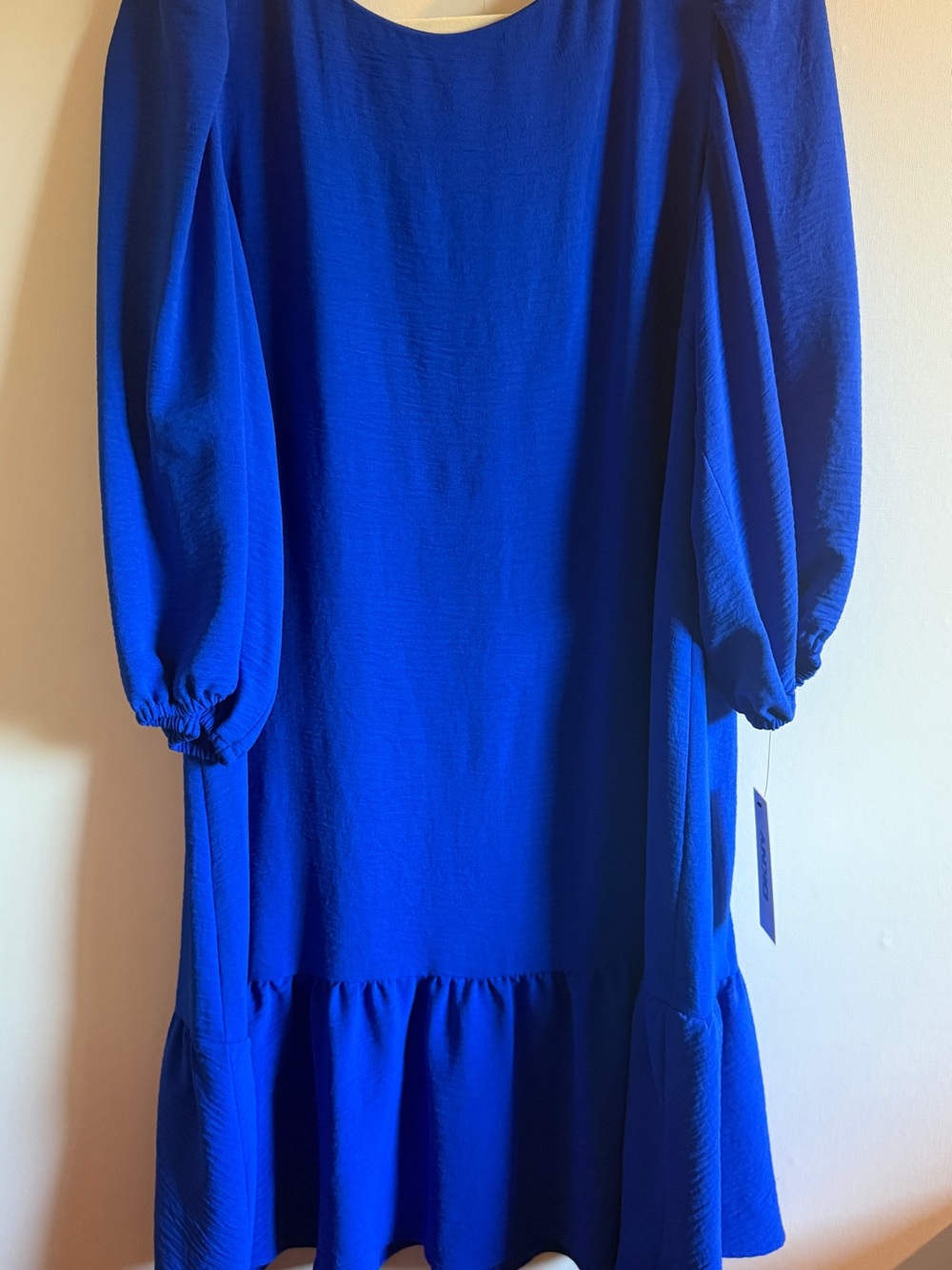 DKNY Capri Cobalt Blue Puff Sleeve Shift Dress Size 14 NWT